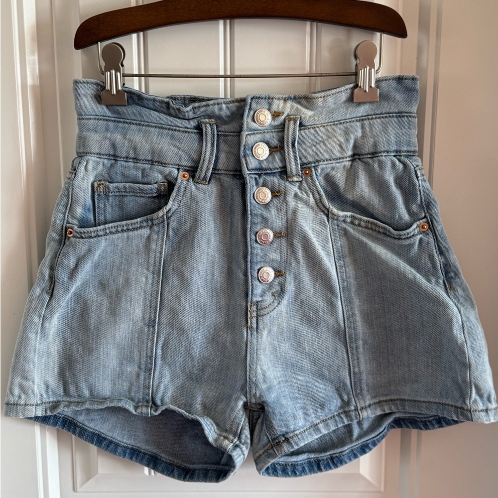 wild fable Light Blue High-Rise Button-Fly Denim Shorts